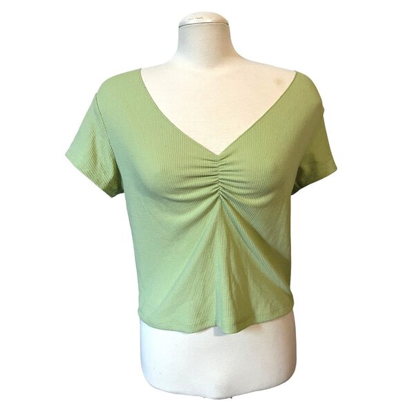 Wild Fable Green Sz XXL Textured Casual Crop Top Shirt Plus Size Cute Blouse - Picture 1 of 7